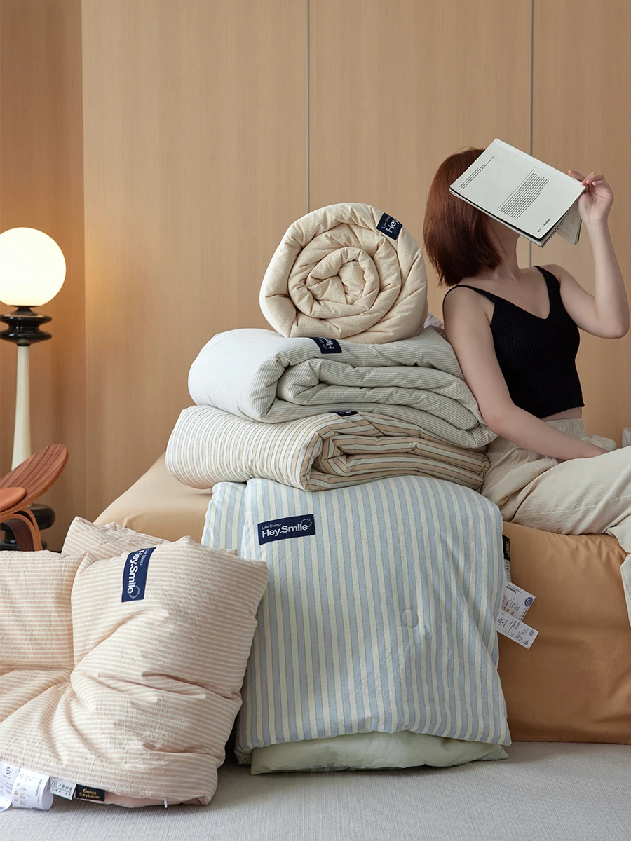 

Color Woven Soybean Fiber Cotton Quilt Soft And Comfortable Home Use Thin Striped Washable Spring Autumn Seasonal Comforter
