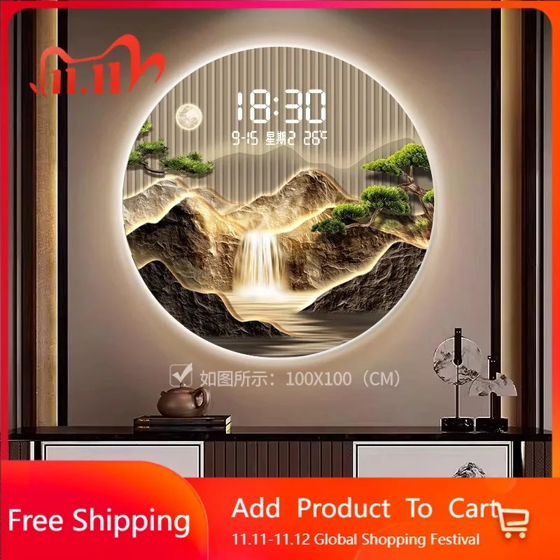 

Chinese Style Silent Wall Watch Art Mural Living Room Led Design Clock Wall Large Luxury Digital Orologio Da Parete Wall Decor