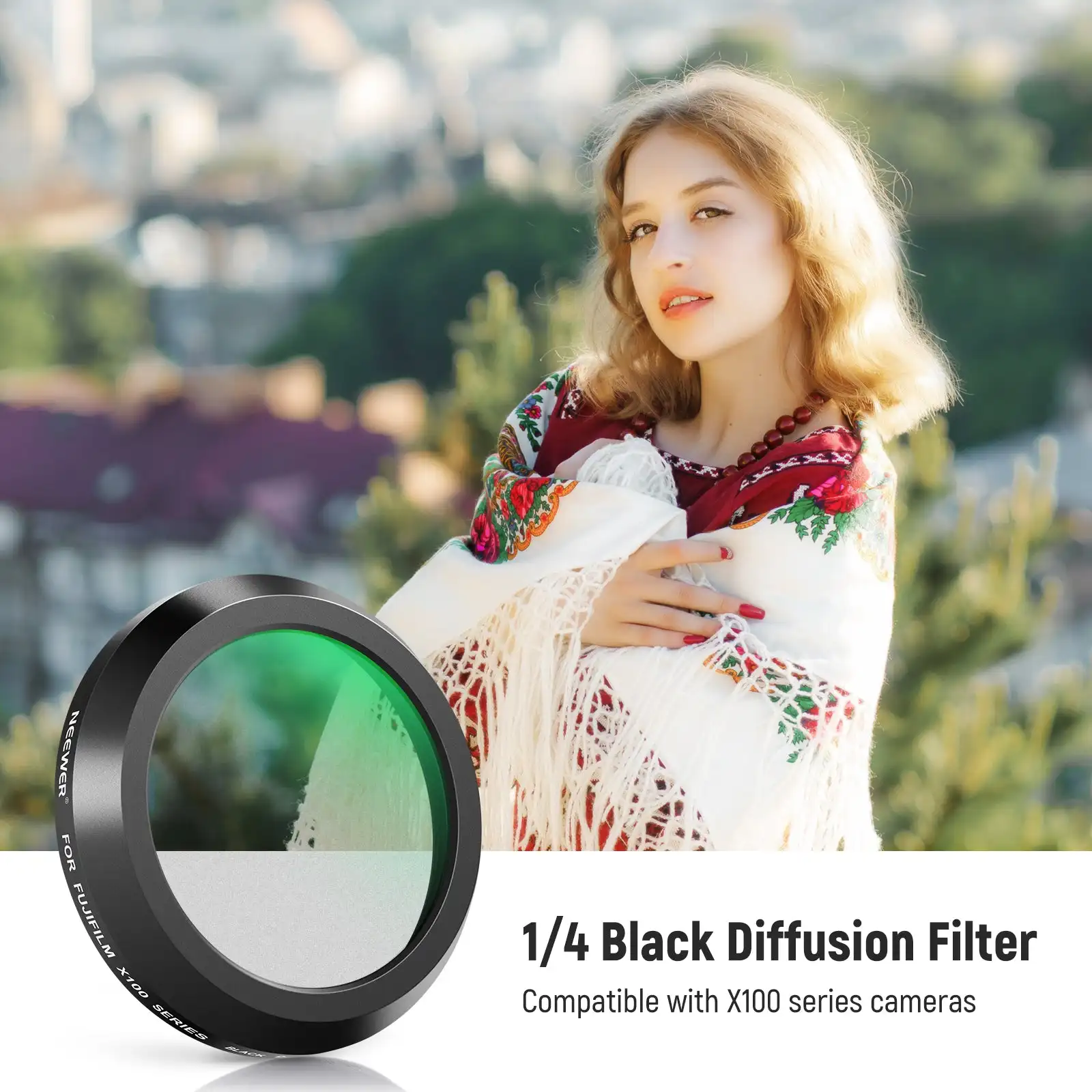 NEEWER Black Diffusion 1/4 Lens Filter for Fujifilm X100 Series Cameras X100VI X100V X100F X100S X100T Black Mist Filter