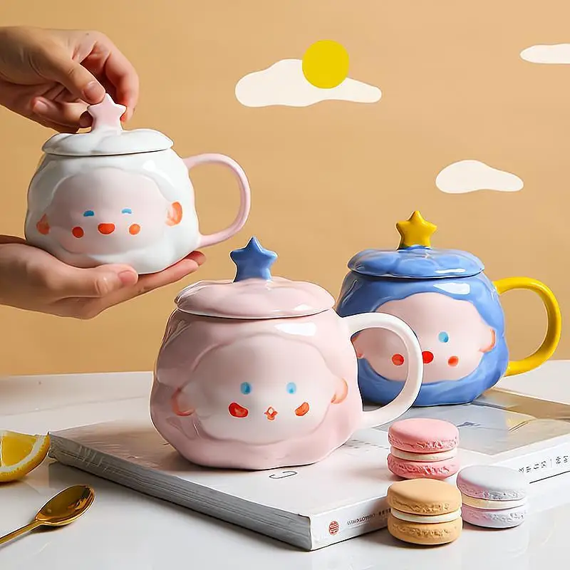 

Корейская мультяшная керамическая кружка, креативная Милая ручная роспись, Женская чашка для завтрака, простая трендовая домашняя кофейная чашка