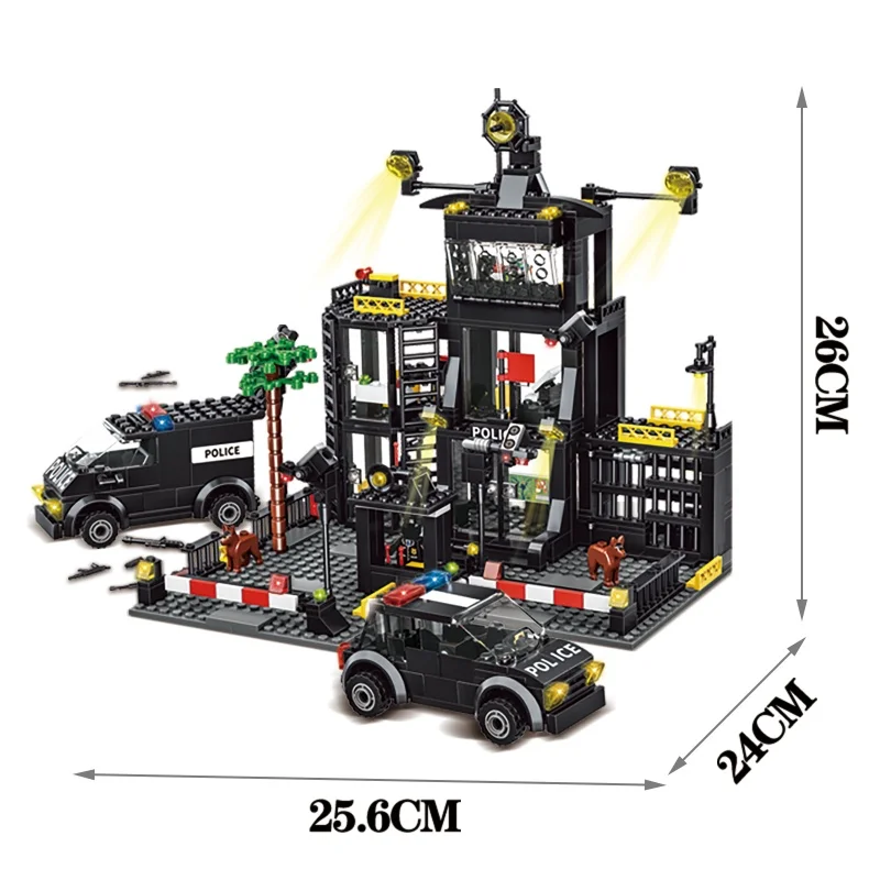 SWAT Police Station Warplane Truck 3IN1 Mecha Policeman Map Model Building Blocks Educational Toys For Children Gifts