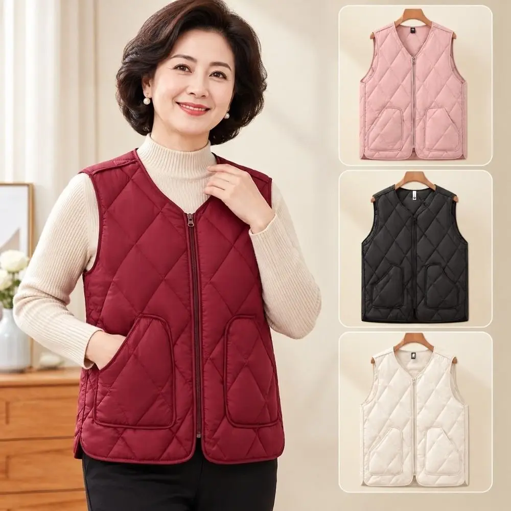 Loose Fit Zipper Closure Women's Vest Warm Cotton Fill Sleeveless Cotton Vest Plus Size Loose Waistcoat Autumn Winter