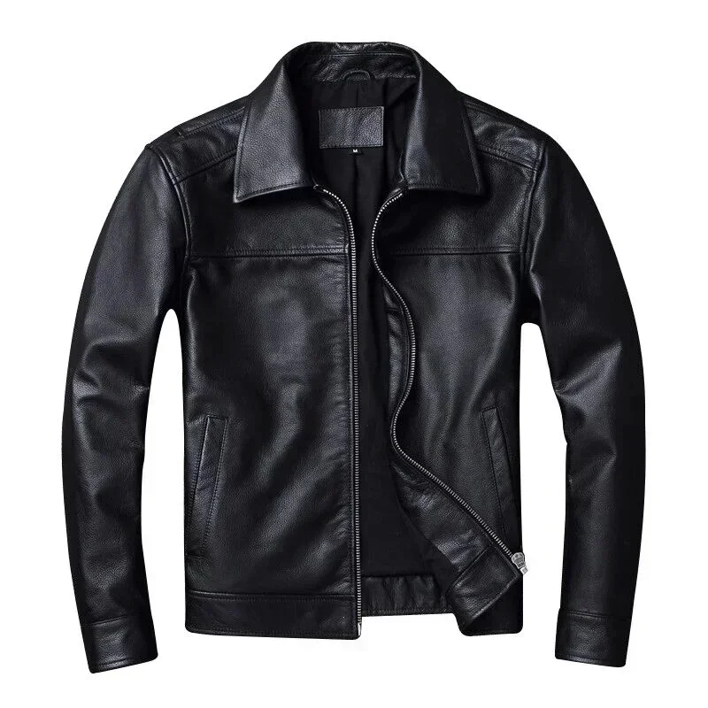 Black Quilted Leather Jacket Men Genuine Cow Coat Winter Casual Mens Jackets Autumn Slim Fit Overcoat Male Clothes