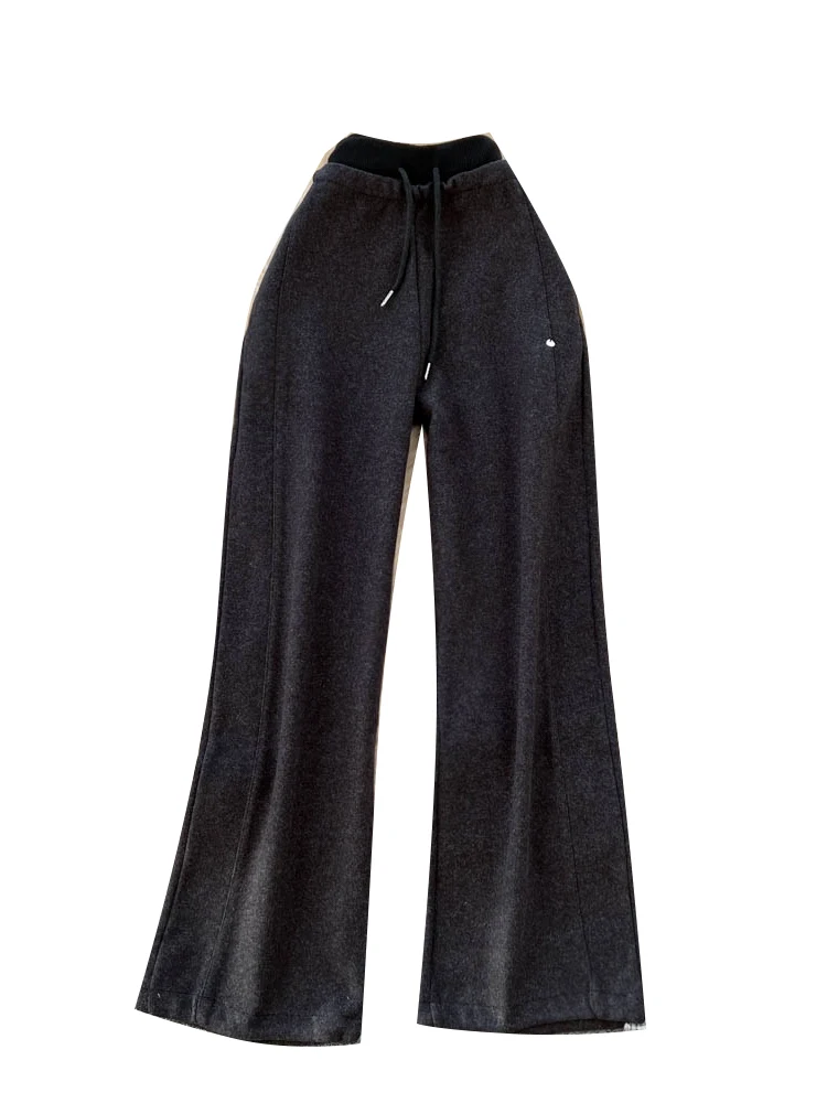 Damskie spodnie z wysokim stanem, prostymi nogawkami, paskiem, na jesień i zimę, do pracy, luźne, z elastyczną talią, wyszczuplające, z szerokimi nogawkami, wełniane.