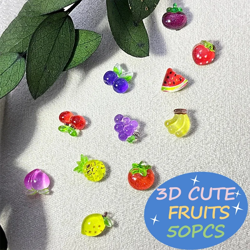 Nail Charms Random Sweet Red White Mixed Series 3D Resin Rhineston Cartoon Fruit Series Gems DIY Nail Art Decoration Accessories