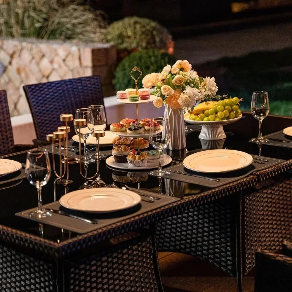 Ensemble de meubles de terrasse, comprenant 8 chaises rembourrées et 2 tables carrées avec chaises d'extérieur grises creuses en forme de parapluie