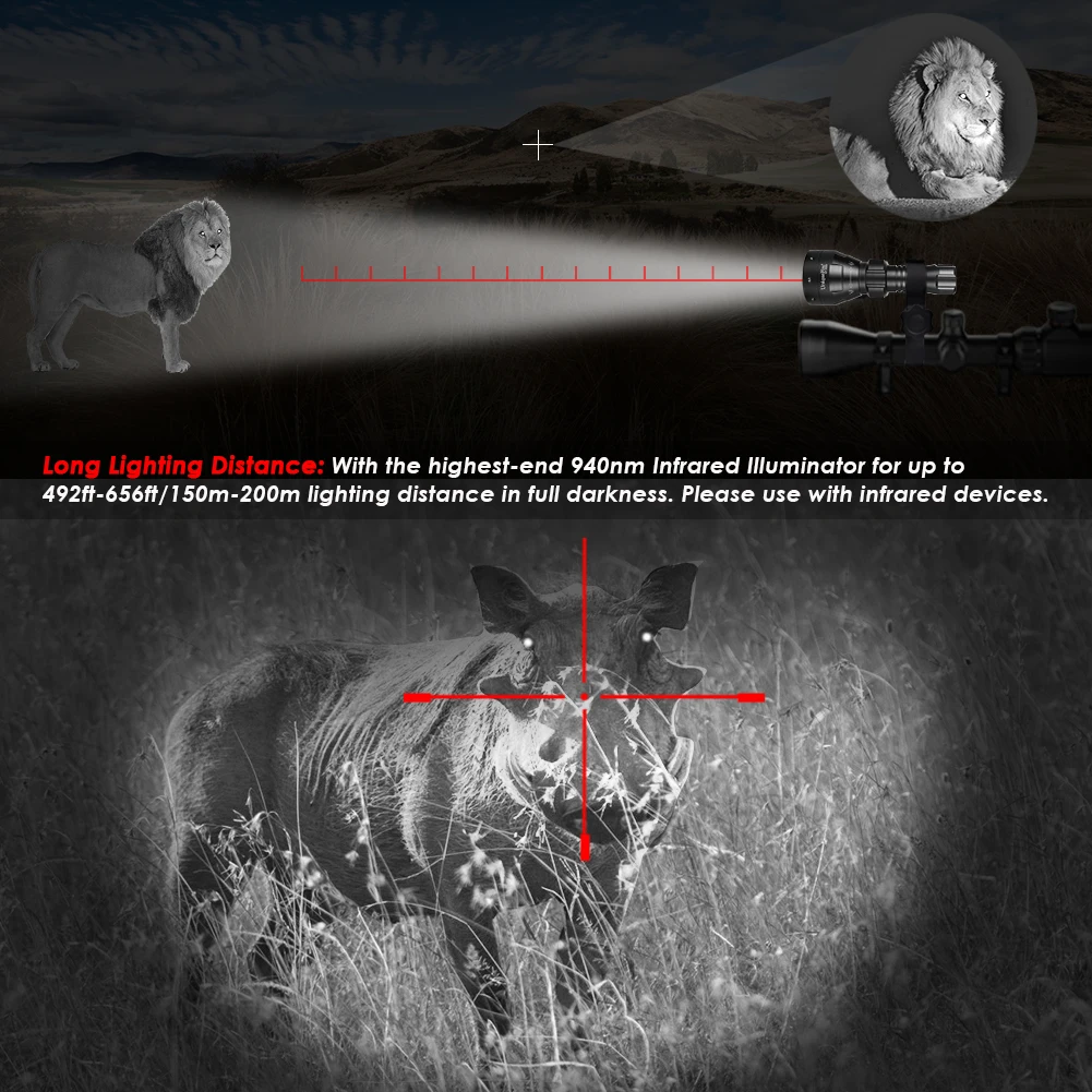 UniqueFire 1504 67mm Lens IR 940nm LED Flashlight 1Mode 3Mode illuminator Zoomable Lamp Night Vision Torch  for Outdoor Hunting