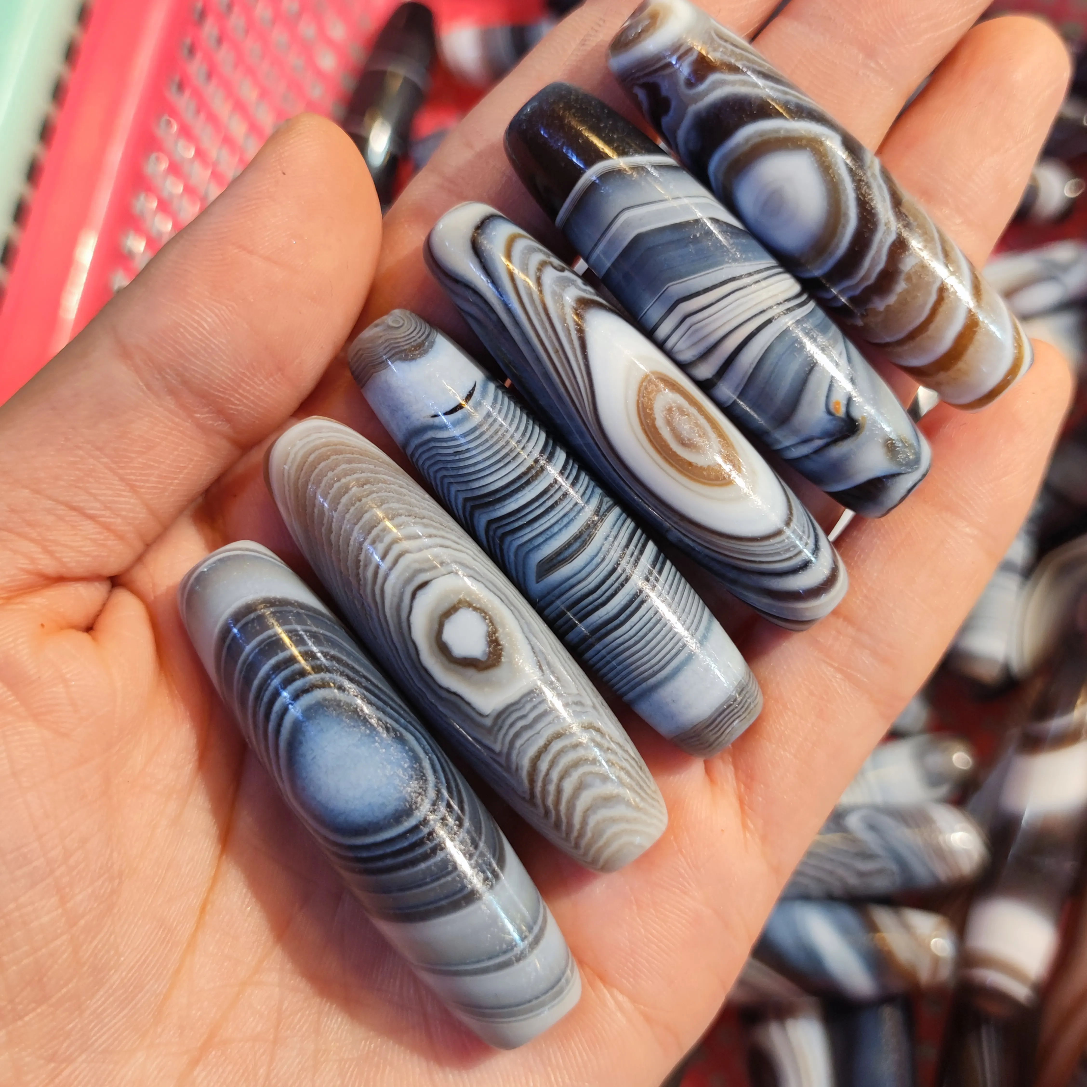 50pcs/lot Natural Blue Wrapped Silk Agate Dzi Wholesale tuba 50~58mm Weathering lines High-grade craft handmade beads Bracelet