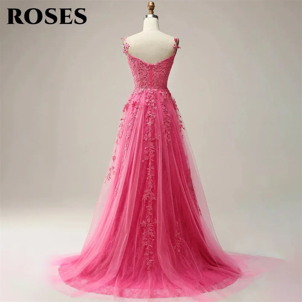 ROSES Pink Lace Prom Dresses Off the Shoulder Evening Dresses with Appliques Slit Party Dress A Line Robe De Soirée Customized