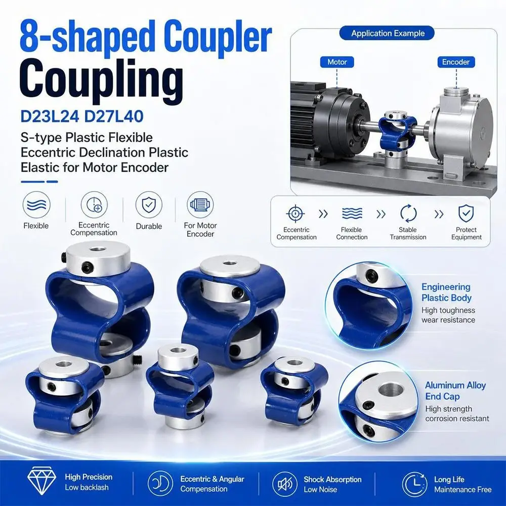1Pcs D23L24 D27L40 Flexible Coupling S Type Plastic Motor Encoder Coupling 8 Shape Elastic Eccentric Coupling