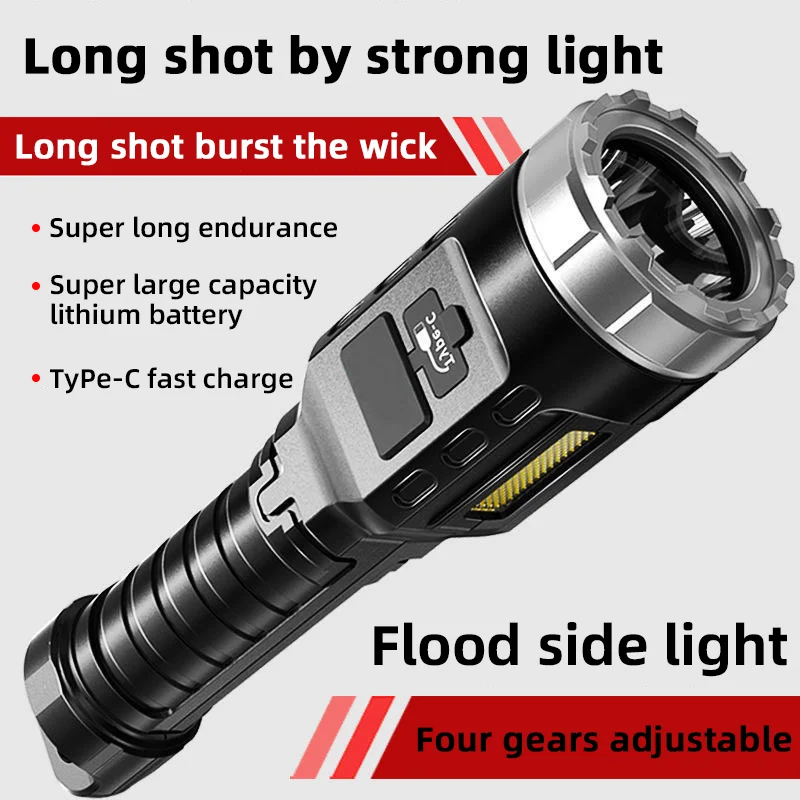 ZK30 High Power Rechargeable LED Flashlight Mini Zoom Torch Outdoor Camping Strong Lamp Lantern Waterproof Tactical Flashlight