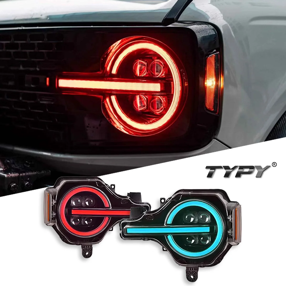 

TYPY Car For Ford Bronco Headlight 2020-2024 Upgrade Modified to New DRL Dynamic Turn Signal LED Headlight Auto Accessories