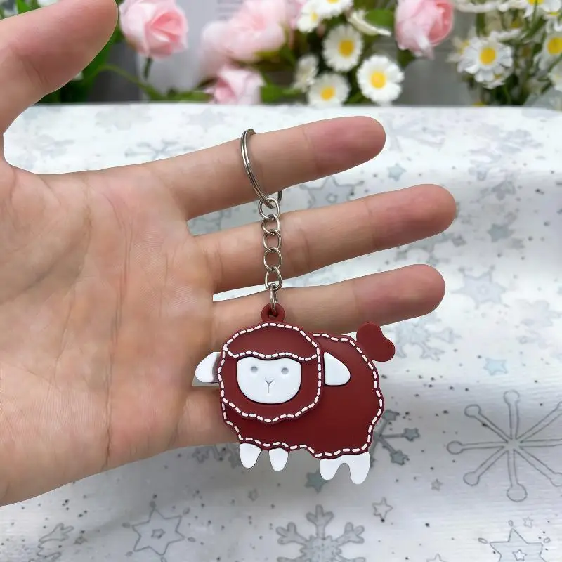 Weicher weißer Schaf-Schlüsselanhänger, Cartoon-Design, PU-Leder-Anhänger, langlebiger Taschenanhänger für Damen, Autoschlüssel, Geschenk für Feiertage – Detail 6
