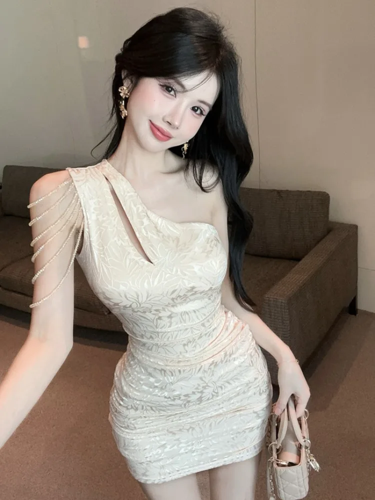 

Pure Desire Sexy Shoulder Lace Trim Tight Fit Wrap around Skirt Dress Women's Summer New Style Slimming Sleeveless Dress