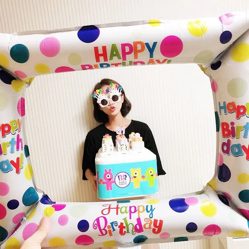 50x 59CM Photo Booth Foil Balloons Happy Birthday Photo Frame Globos Birthday Party Decor Supplies Baby Shower Kid Toys Gift