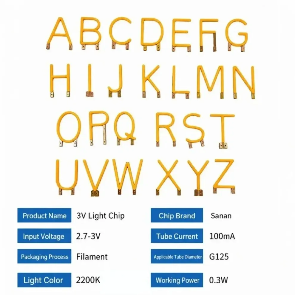 COB LED Filament DC 3V 26 English Letters for DIY Personalized Letter Art Booth Decor Christmas Party Birthday Atmosphere Light