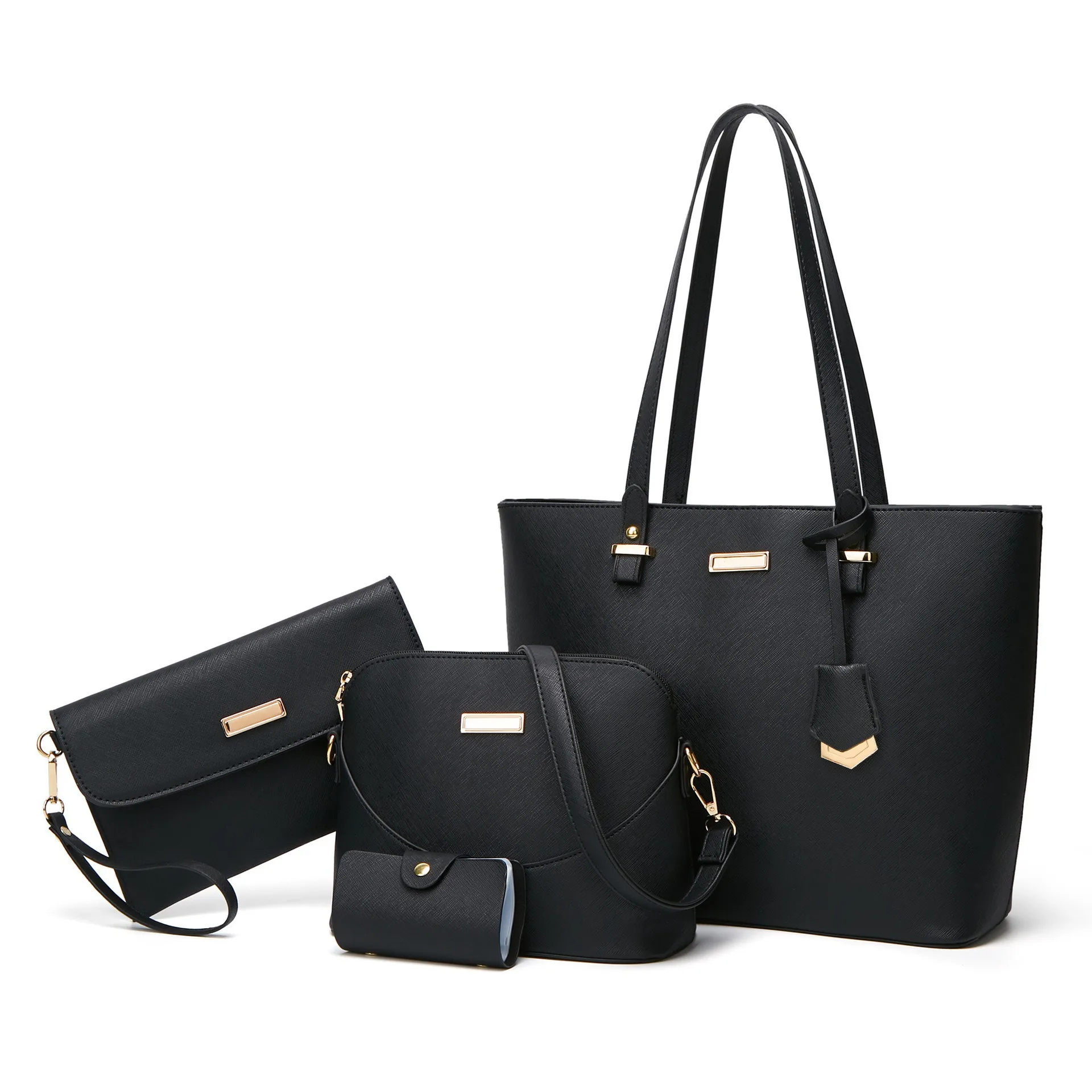 

Large Capacity Ladies Handbag Set of Four Mother-Child Shoulder Bag Single Strap Zipper Closure Soft PU Shell Bag