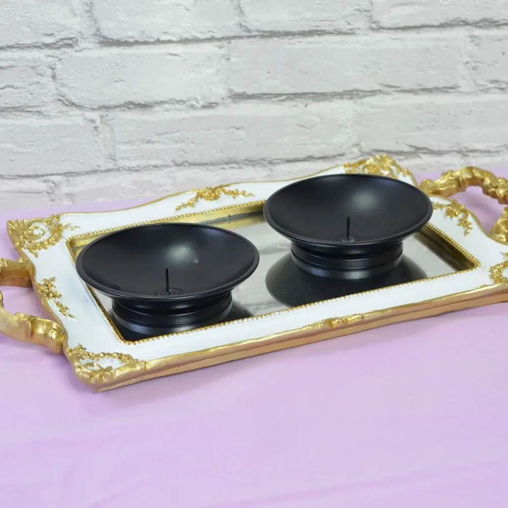 Pin Pillar Iron Candlestick Holder Black Finish Home Decoration Pillar Candle Holder Metal Plate Candlestick Stand
