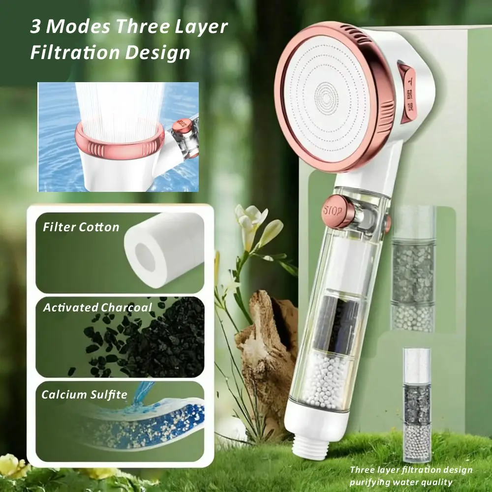 

New 3 Modes Strong Filtration Chlorine Removal Shower Head Water Saving Spray Nozzles Big Boost Shower Set Bathroom Accessories