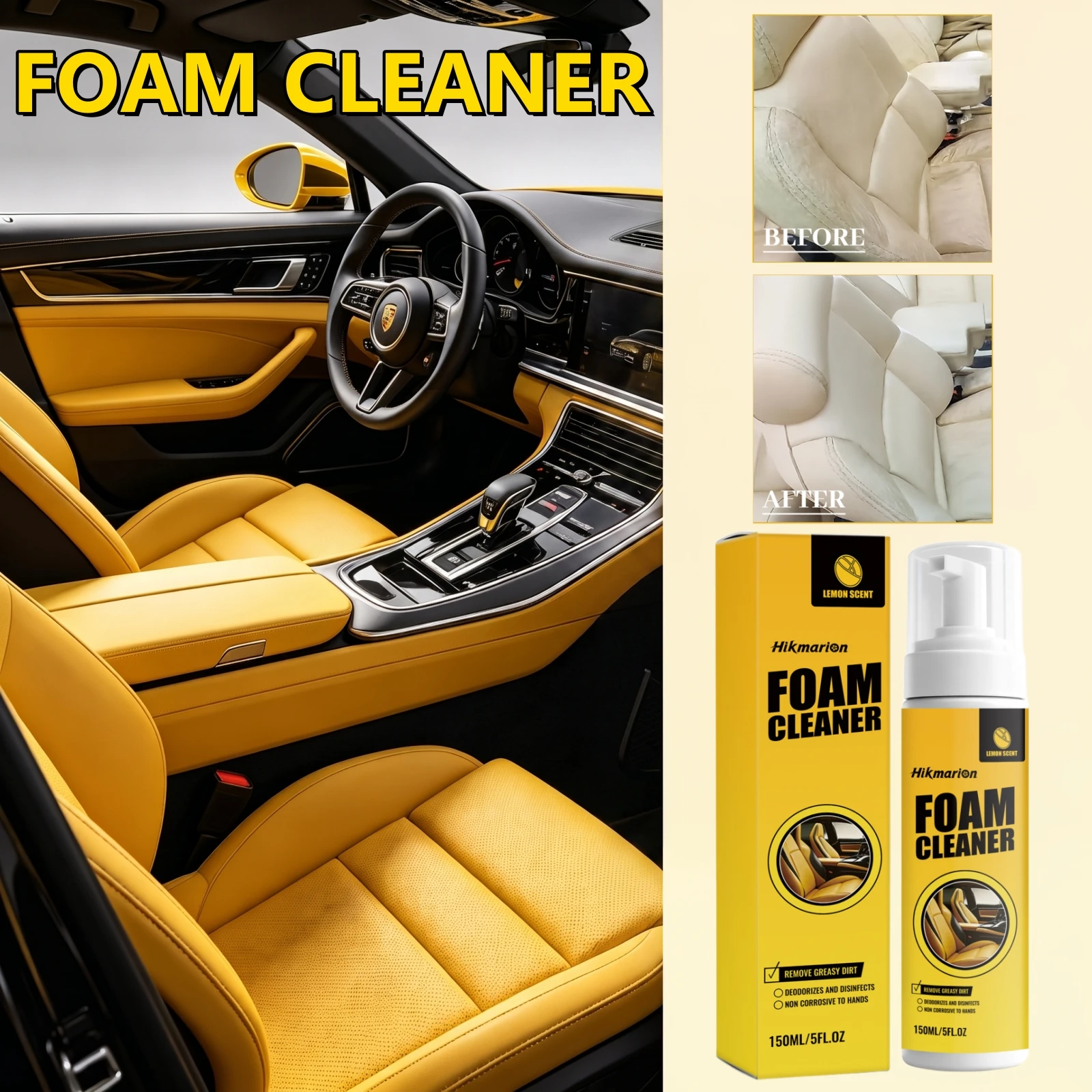 Car Interior Foam Cleaner Lemon Scent Removes Greasy Dirt Deodorizes Non Corrosive Multi Purpose Foam For Seats Dashboard Carpet