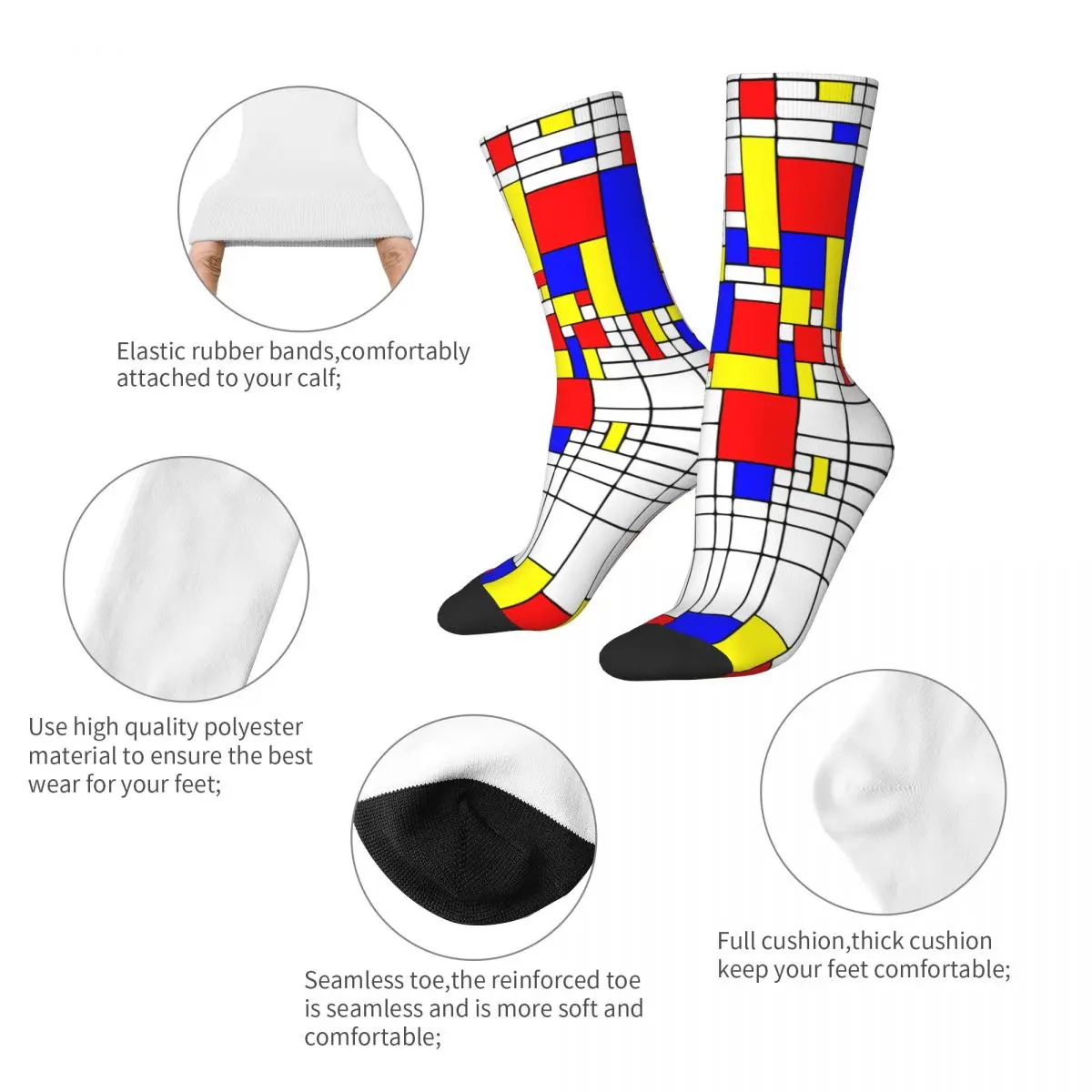 Winter Warm Retro Women Men Mondrian Map Socks Minimalist Geometric Non-slip Basketball Socks