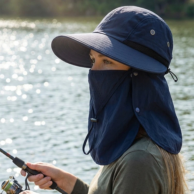 UPF50+ Sun Hat Detachable Face Neck Cover Wide Brim UV Protection Quick Dry Breathable Cap for Fishing Hiking Camping Travel