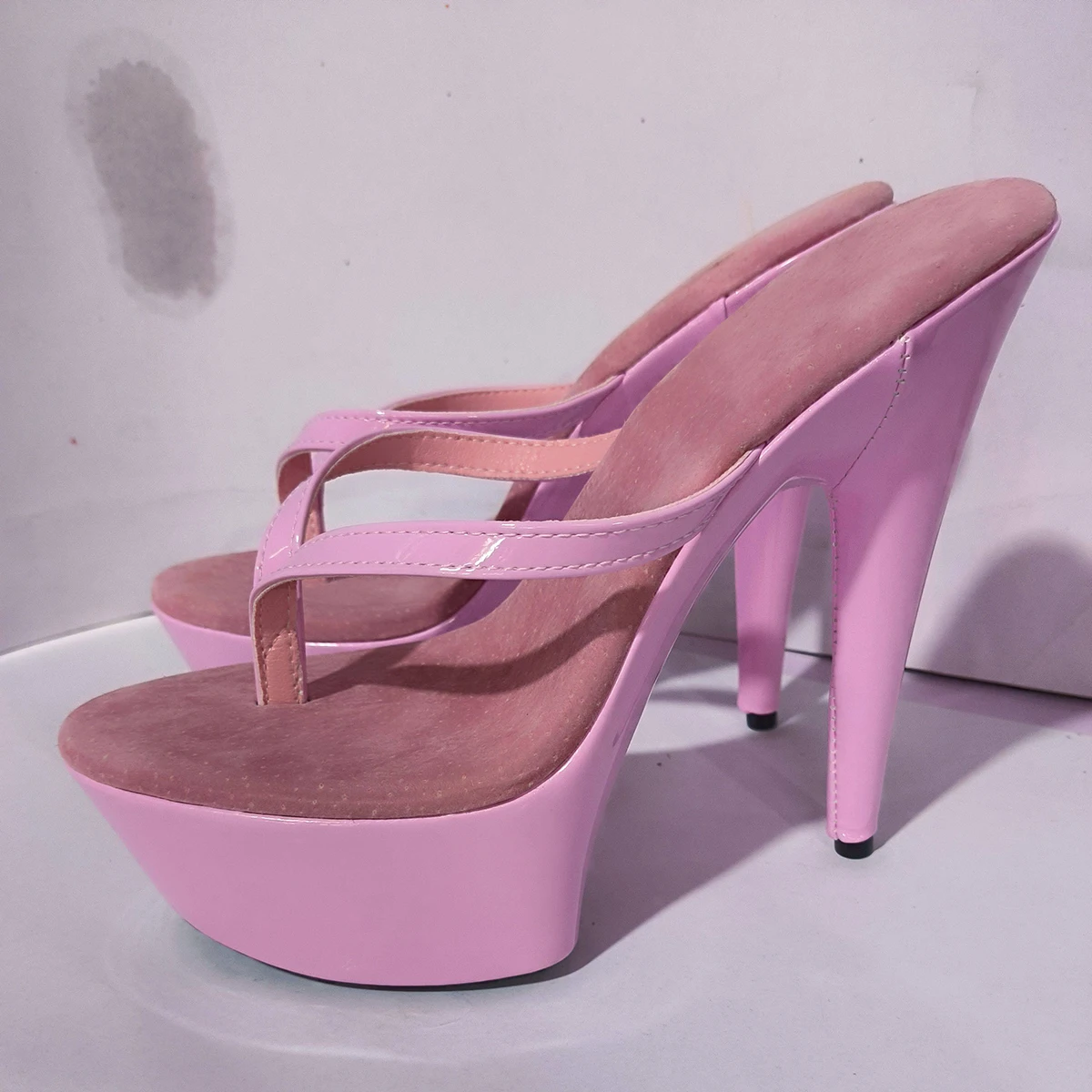 Summer Sexy 6 Inch High Heels Nightclub Stylish 15cm Stiletto Slippers Princess Beige Flip-Flops Work Shoes Real Photos Dress Ne