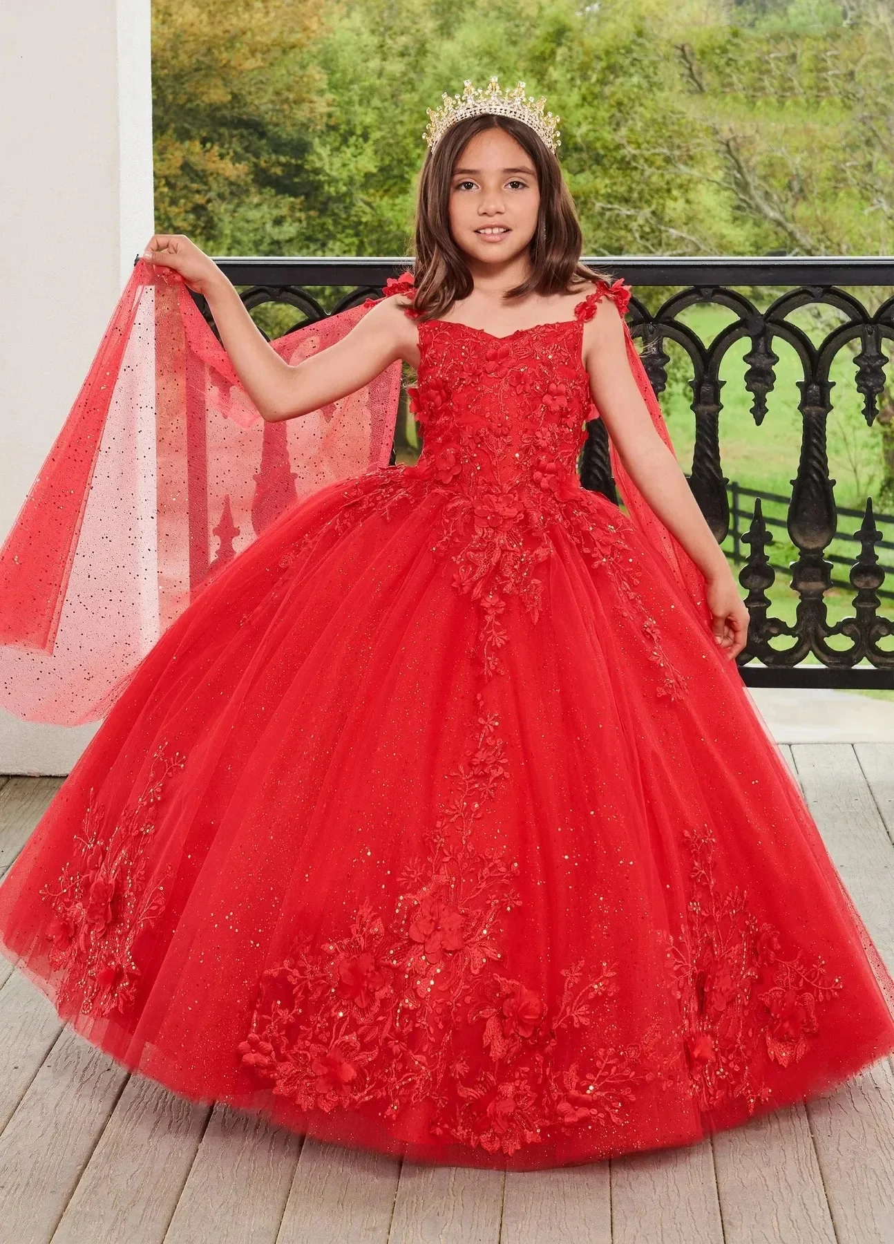 Abiti Gir con fiori scintillanti per matrimonio Tulle Applique Puffy Princess luxury Kids Birthday Party abiti da ballo per la prima comunione