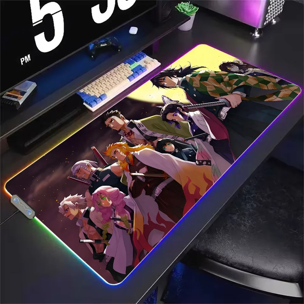 

Anime D-demon S-slayer Door Mat LED Light RGB Luminous Keyboard Desk-Mat Color Waterproof Office Mouse Computer Anti-slip Rubber