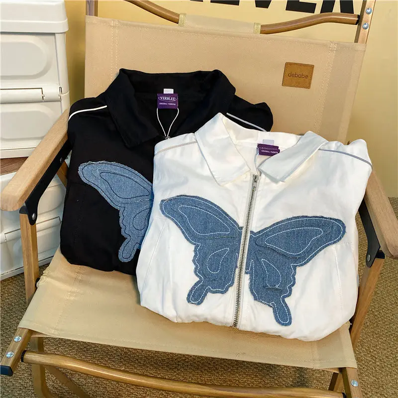 Applique vlinder polokraag jas dames nieuwe losse en veelzijdige design korte top
