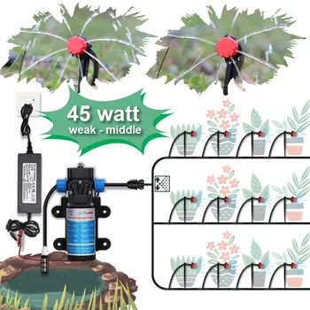45 Watt 12V water pump self priming irrigation system 5-30M automatic sprayer watering kit 110-240V power supply adjustable