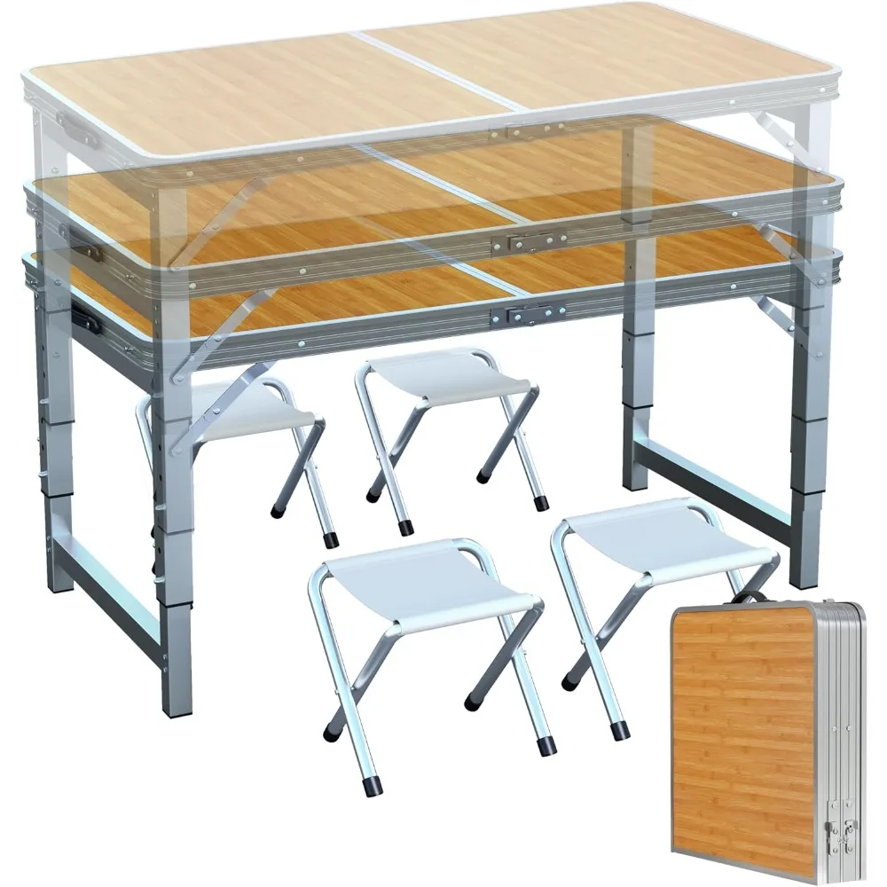 

® Портативный и складной 4-футовый домашний и уличный походный стол с набором из 4 стульев, обеденный стол с регулируемой высотой, многофункциональный складной