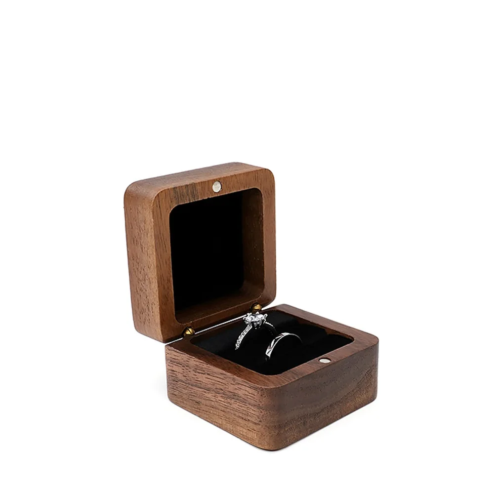 Vintage Wooden Ring Box for Single and Double Rings