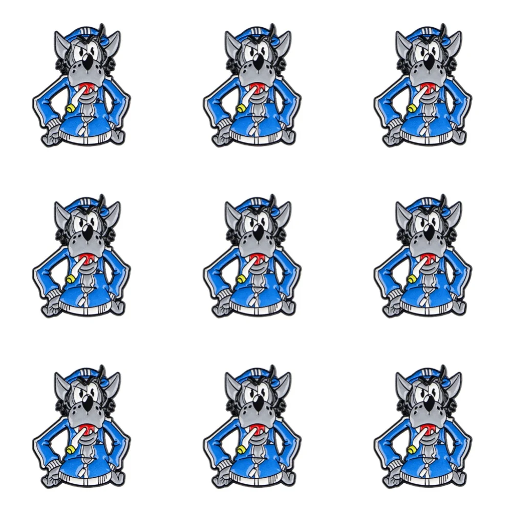 9-teiliges Retro-Cartoon-Emaille-Pin-Set mit grauem Wolf, blaues Tier-Revers-Abzeichen, Brosche für Rucksack, Hut, Jacke, Kleidung, Dekoration, Schmuck, Geschenk