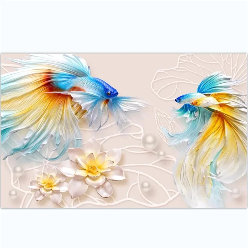 Custom Photo Wallpaper 3D Stereo обои Relief Goldfish Lotus Jewelry TV Background Wall home decor papel de parede 8d wallpaper