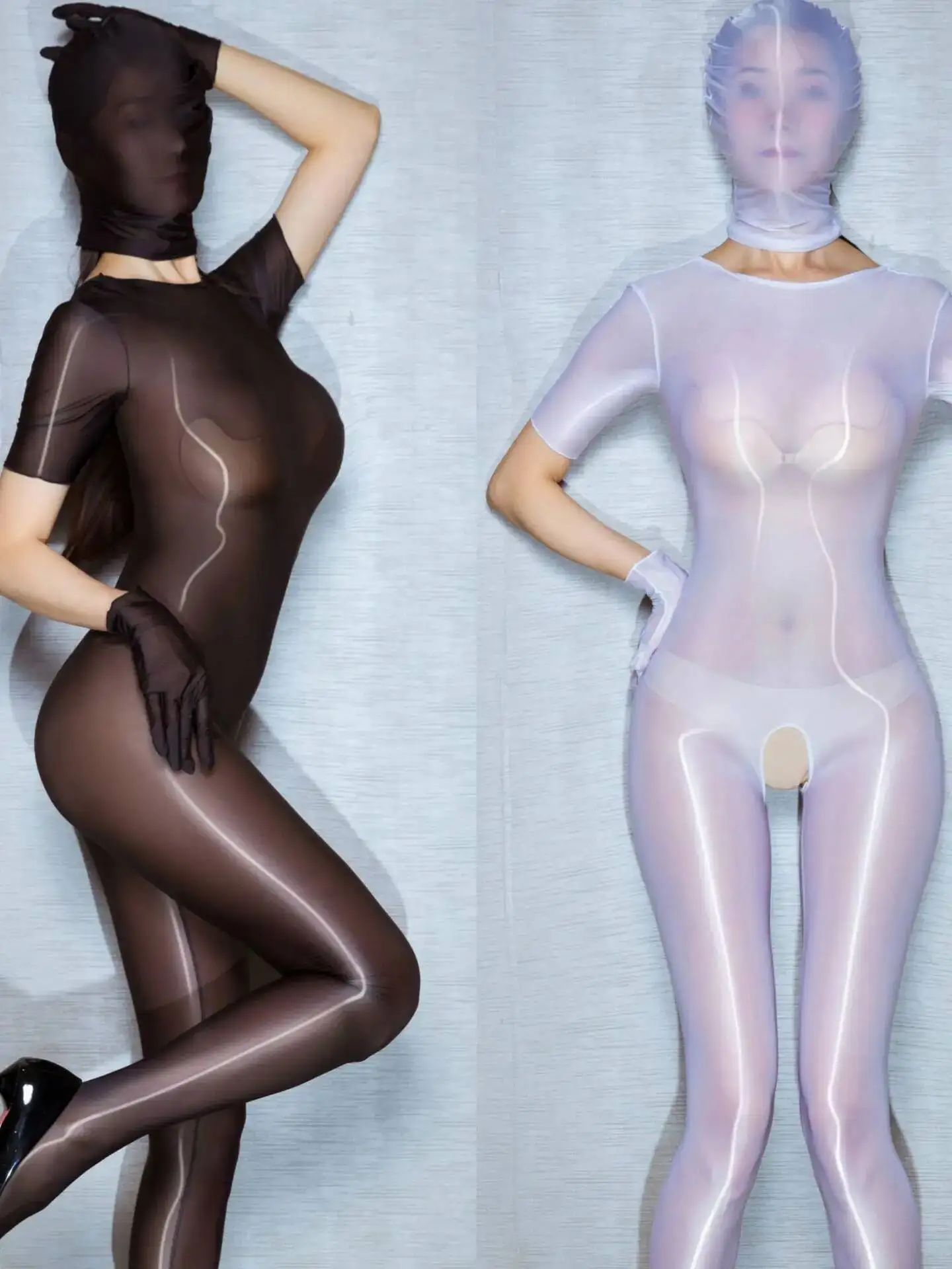 오로라 말기름 광택 부드러운 실키 메쉬 바디수트 섹시 투명 풀 바디 솔리드 컬러 바디수트 라운드 넥 퓨어 디자이어 2R3P