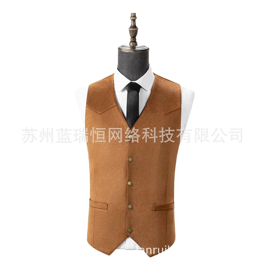 Cowboy Men Punk Vests Suede Sleeveless Jacket Casual Slim Fit Waistcoat Single Breasted Irregular Men's V-neck Bussiness Clothes