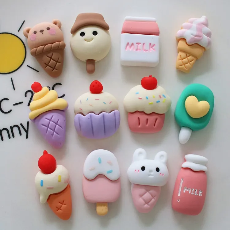 5pcs miniso series ice cream cartoon resin flatback cabochons diy crafts materials jewelry making charms