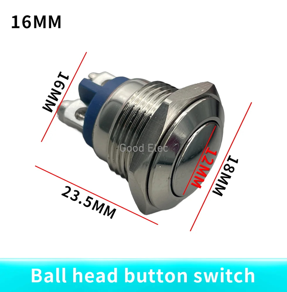 16mm anti destructive instantaneous stainless steel metal button switch ball top Q