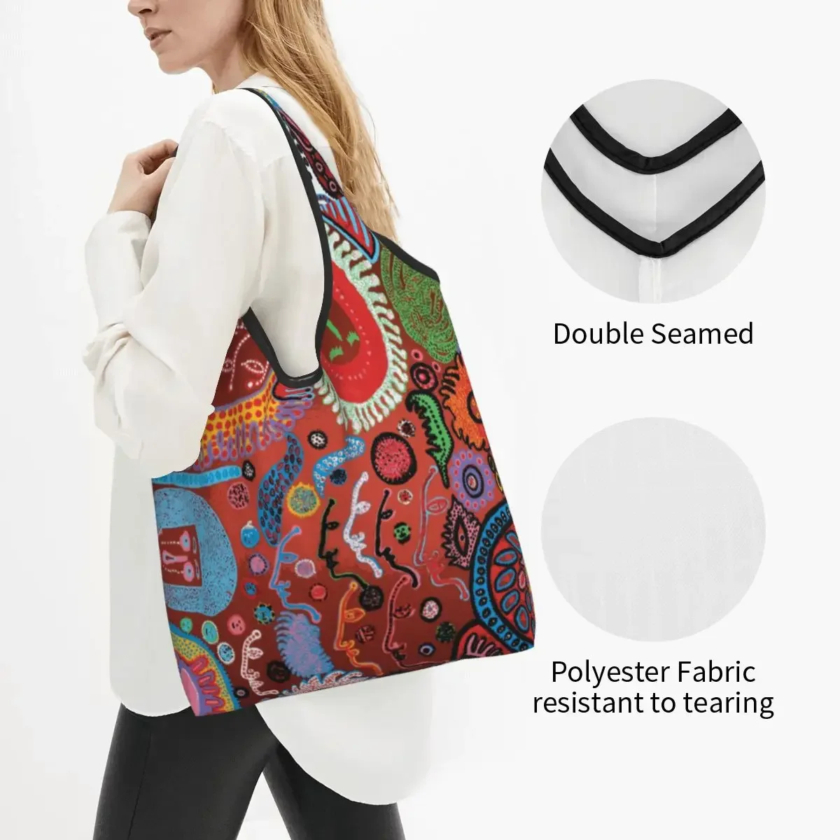 Yayoi Kusama Fungus Reusable Shopping Grocery Bags Foldable 50LB Weight Capacity Polka Aesthetic Eco Bag Eco-Friendly Washable