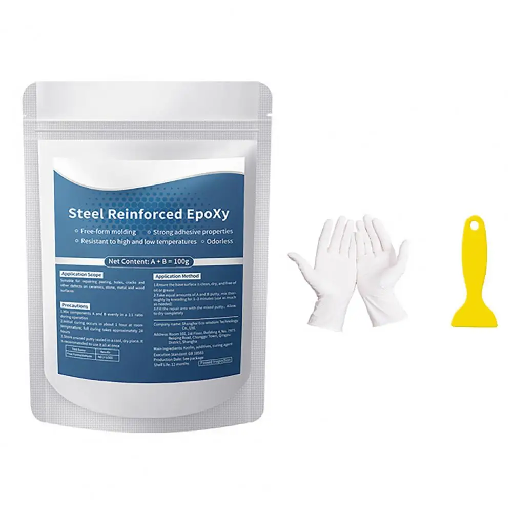 100g Epoxy Putty 100g Steel Reinforced Epoxy Putty Set with Gloves Scraper Fast Repair Sculpt Clay for Cracks Leak Fix Metal