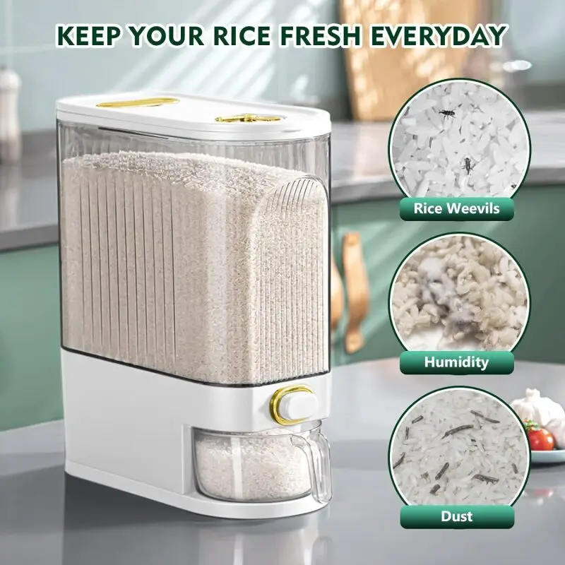 10KG Rice Storage Box Sealed Moisture Proof Insect Proof with Push Food Storage Box Dry Food Rice Dispenser Home Kitchen Storage