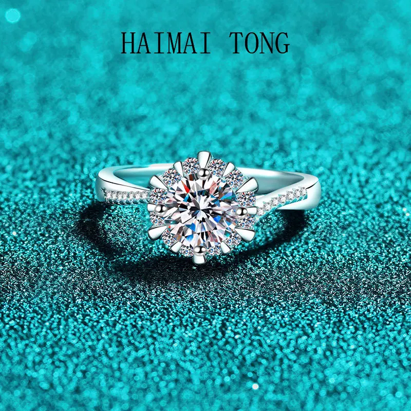 

HAIMAITONG Platinum PT950 Moissanite Ring Newby Sunflower Design Classic Elegant Holiday Gift