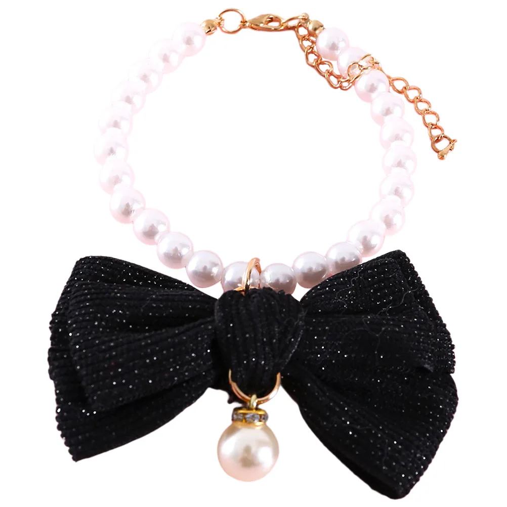 

Butterfly Bow Collar for Cats Dogs Black S 20 27cm Lightweight Pearl Necklace Birthday Party Pet Supplies Wear Resistant Elegant