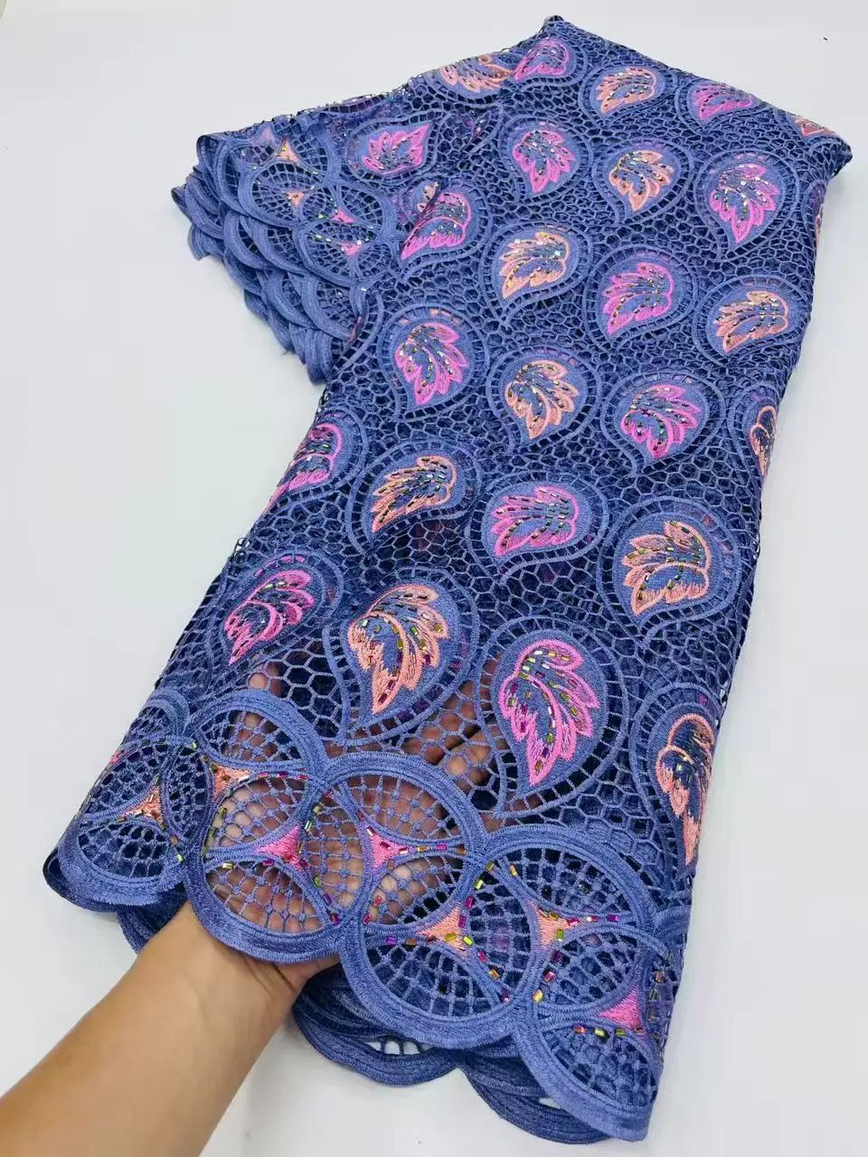 

African Lace Fabric 2026 High Quality 5 Yards Rhinestones Nigerian Swiss Voile Cotton Lace Fabric Elegant Dress Women Sewing