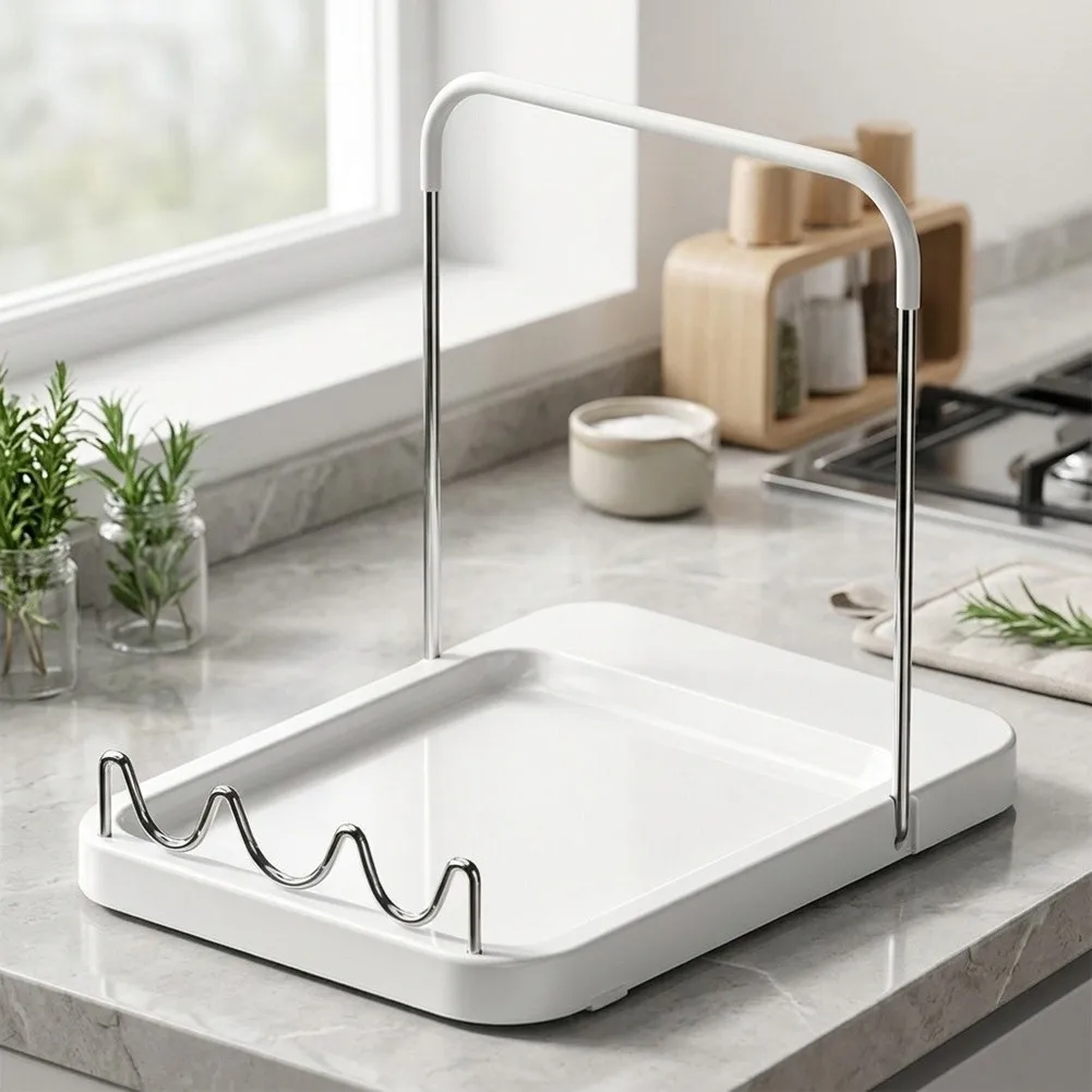 Pot Lid Rack with Central Snap-in Groove and Suction Cup Base Compatible with Smooth Countertops and Stovetops