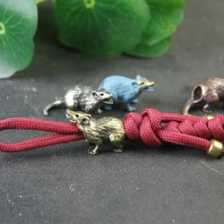Zodiac Animal Rat Figurines Brass Knife Beads Flashlight Lanyard Pendants Cute Mice EDC Paracord DIY Outdoor Tools Accessories