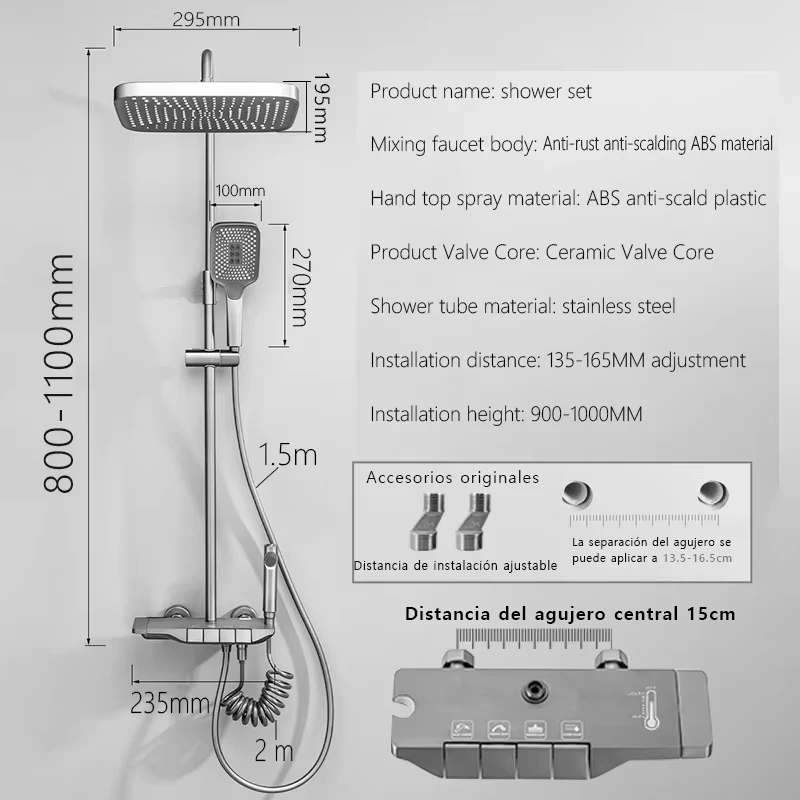 

Gray Bathroom Shower Set Piano Key ABS Anti-Rust Shower System Set Wall-Mounted Bathtub Hot and Cold Water Bathroom Accessories