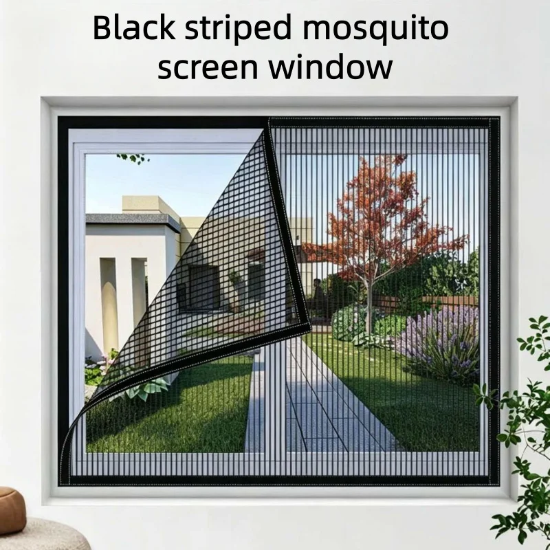 Black anti cat scratch diamond mesh, self-adhesive mosquito screen window, mosquito net curtain, simple stripes, ultra-fine mesh