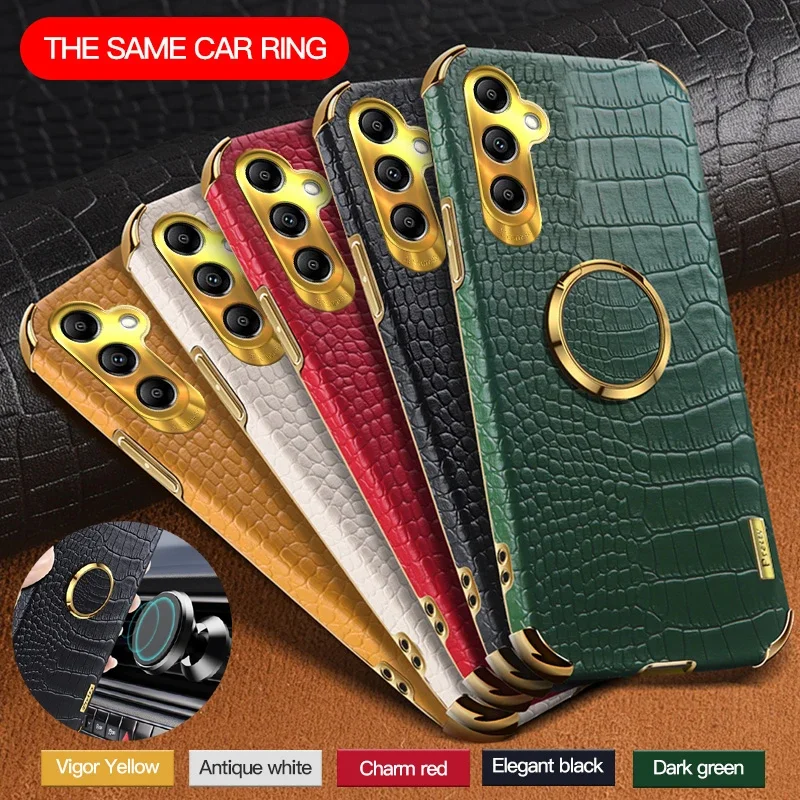 For Samsung Galaxy A25 A26 A23 A24 A22 4G 5G Phone Case Magnetic Ring Holder Crocodile Texture PU Leather Silicone Cover Cases